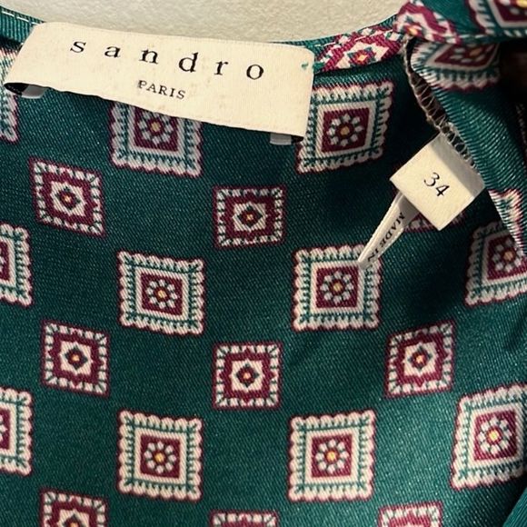 Sandro silk patchwork geometric print dress 34/US 2 - Picture 4 of 5